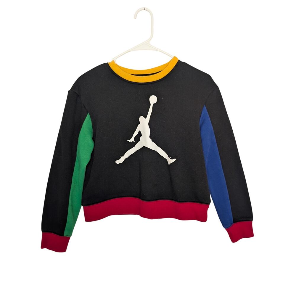 Jordan Girls Tops, Multi-Color Block Crewneck Cropped Sweatshirt, Sz L